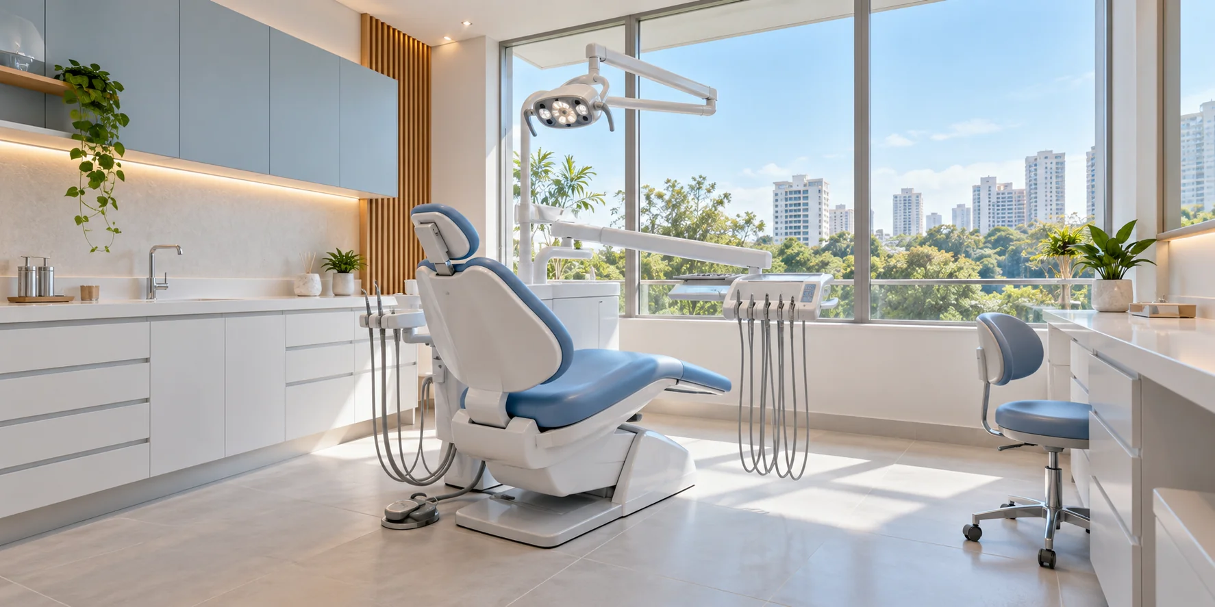 Interior claro de um consultório odontológico